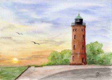Poster DIN-A3  Aquarell Maritim Kunst Druck Kunstdruck Nordsee St. Peter Ording SPO Westerhever Leuchtturm   Meer Strand